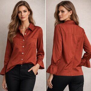 Worth New York Shirt Jacket Women S Terra Cotta Poet Sleeves Open Slit Back NWOT